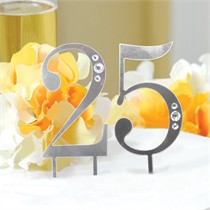 25th Wedding Anniversary Rhinestone Cake Topper in Silver