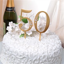 Gold - 50th Wedding Anniversary Rhinestone Cake Topper 