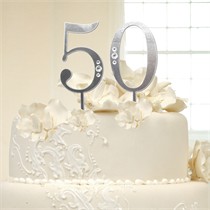 Silver - 50th Wedding Anniversary Rhinestone Cake Topper