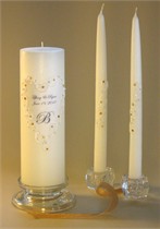 Amber - Topaz Swarovski Crystal Lace Unity Candle & Matching Tapers - Heart Design