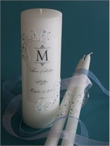Aquamarine Swarovski Crystal 2 Corner Piazza Lace Unity Candle & Matching Tapers