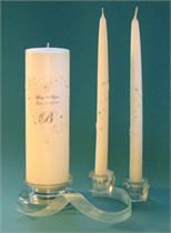 Aquamarine Swarovski Crystal Lace Heart Unity Candle & Matching Tapers - Heart Design