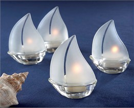 Set Sail Frosted Glass Sailboat Tealight Holders - Set of 4