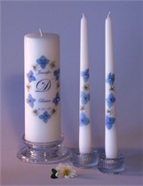 Queen Anne Blue Hydrangea Swarovski Crystal Unity Candle & Matching Tapers - Oval Design