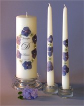 Queen Anne Blue - Purple Hydrangea Swarovski Crystal Unity Candle & Matching Tapers - Oval Design