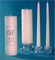 Personalized Light Blue Swarovski Crystal Unity Candle & Matching Tapers
