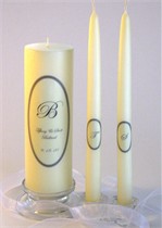 Bride & Groom Monogrammed Unity Candle Set - Black & Ivory - Oval