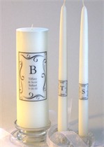 Bride & Groom Monogrammed Unity Candle Set - Black Scroll
