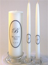 Bride & Groom Monogrammed Unity Candle Set - Black & White - Oval