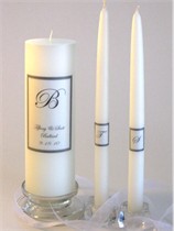 Bride & Groom Monogrammed Unity Candle Set - Black & White - Rectangle