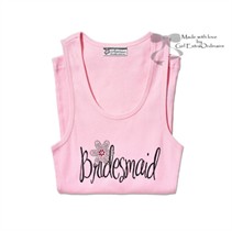 "Bridesmaid" Tank Top with Rhinestone Flower 