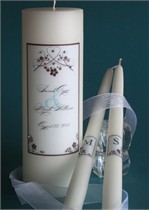 Brown Heart with Aqua Blue Swarovski Crystals Unity Candle & Matching Tapers
