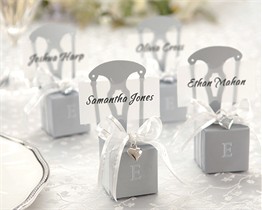 Miniature Silver Chair Favor Box w/ Heart Charm & Ribbon - Set of 12 (Can be Monogrammed) 
