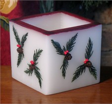 Christmas Square Lantern Candle - 4 x 4 - (With Pine Cone Option)