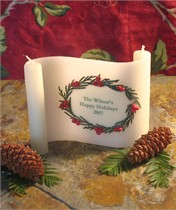 Christmas Wreath - 4 x 6 Scroll Candle - GREEN Font