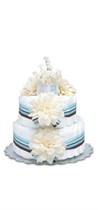 Cream Dahlias - Blue Stripes - Small Baby Shower Diaper Cake