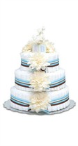 Cream Dahlias - Blue Stripes - Large Baby Shower Diaper Cake