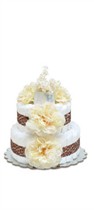 Cream Peonies - Leopard - Small Baby Shower Diaper Cake