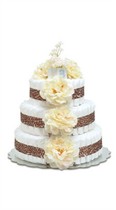 Cream Peonies - Leopard - Large Baby Shower Diaper Cake
