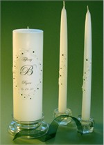 Emerald Green Swarovski Crystal Lace Unity Candle & Matching Tapers - Oval Design