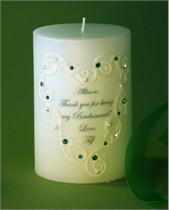 Emerald Green Swarovski Crystal Heart Lace Bridesmaid Candle