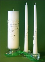 Emerald Green - Swarovski Crystal Lace Unity Candle & Matching Tapers - Heart Design