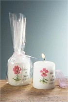 PERSONALIZED FLOWERS - PEARLS - SEA SHELLS <br> SMALL CANDLE FAVORS <br> 25 DESIGNS