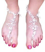 Beach Foot Lace Barefoot Sandals - Pearls & Rhinestones <br> Sold in Pairs