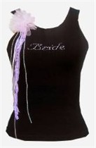 Bride Tank Top - Black with Pink Rhinestones and Flower