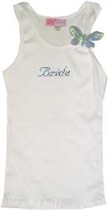 Bride Tank Top - White  with Blue Rhinestones and  Butterfly