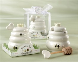 Meant to Bee Ceramic Honey Pot with Wooden Dipper 
