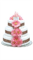 Hot Pink Daisies - Leopard - Large Baby Shower Diaper Cake