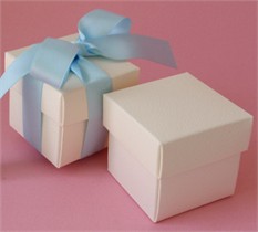 Textured Ivory Favor Boxes With Ribbon - Set of 10