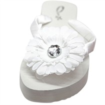 Jamie - 3 Inch Daisy Flower Flip Flops - Wedge Heel - Wrapped Straps - 56 Ribbon Colors