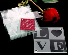 LOVE Glass Coaster Gift Set Wedding Favors - Set of 4