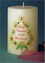 Swarovski Crystal White Christmas Tree Candle - 3 x 4 Pillar