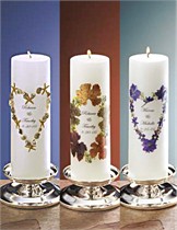 PERSONALIZED UNITY CANDLES<br>REAL FLOWERS - SEA SHELLS <br> 19 DESIGNS <br> 5 FONTS